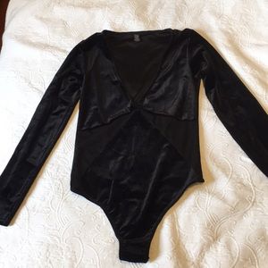 Black sexy velvet body suit w mesh inserts